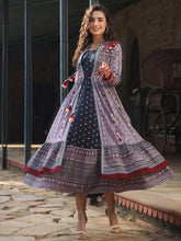 Women Lavender Cotton Cambric Tribal Printed Maxi Dress with Jacket.